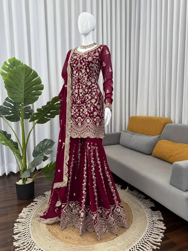 Maroon_Premium_Fauxgeorgette_Sharara_Suit_For_Women