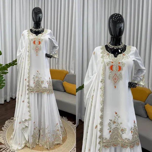 White_Designer_Wedding_Sharara_Suit_Multicolor_Set_For_Women