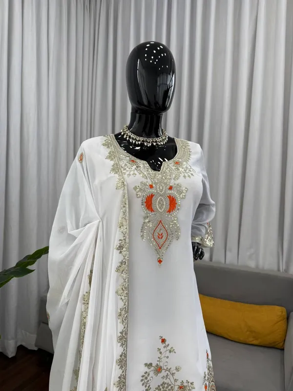 White_Designer_Wedding_Sharara_Suit_Multicolor_Set_For_Women