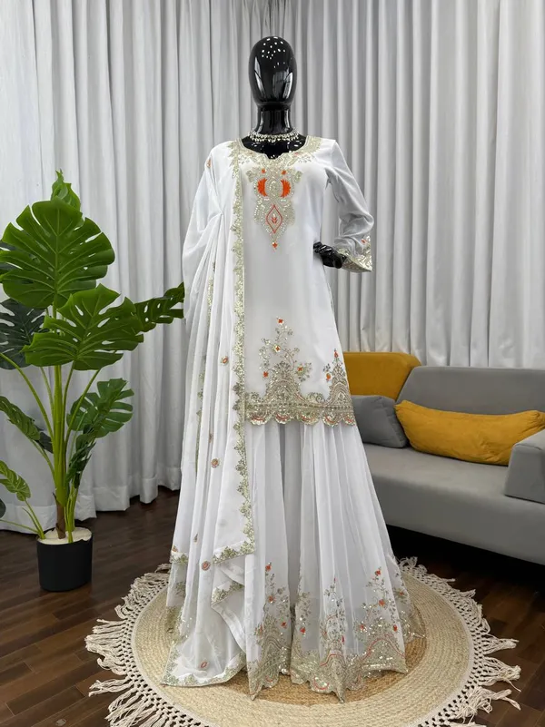 White_Designer_Wedding_Sharara_Suit_Multicolor_Set_For_Women