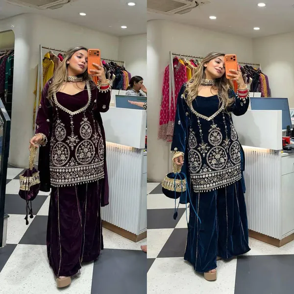 Purple_Velvet_Three_Piece_Kali_Plazzo_Set_For_Women
