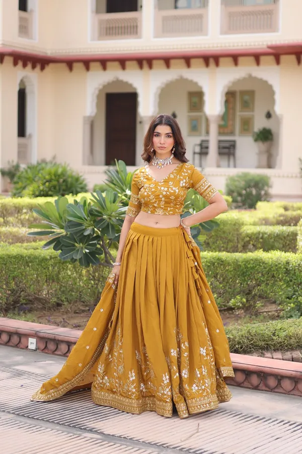 Yellow_Fauxgeorgette_Lehenga_Choli_For_Women