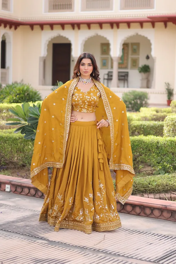Yellow_Fauxgeorgette_Lehenga_Choli_For_Women