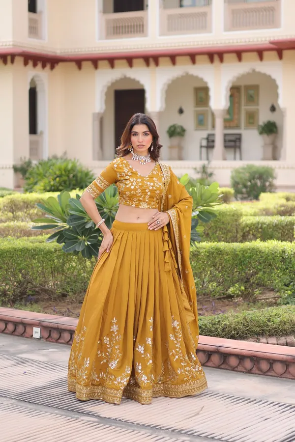 Yellow_Fauxgeorgette_Lehenga_Choli_For_Women