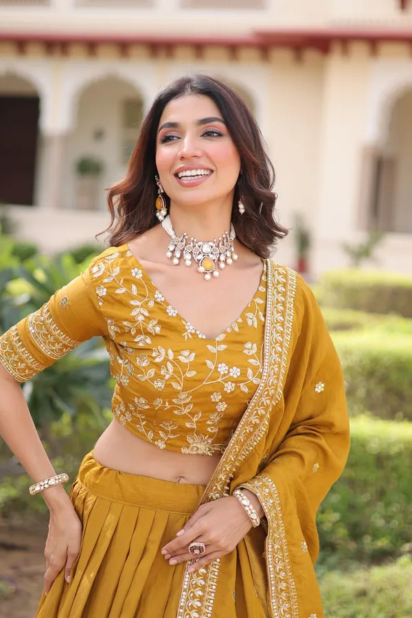 Yellow_Fauxgeorgette_Lehenga_Choli_For_Women