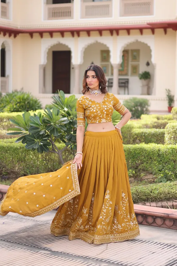 Yellow_Fauxgeorgette_Lehenga_Choli_For_Women