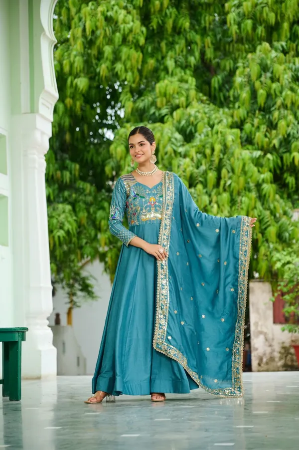 Sky_Blue_Vichitrasilk_Gowns_For_Women