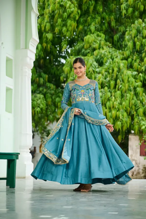 Sky_Blue_Vichitrasilk_Gowns_For_Women