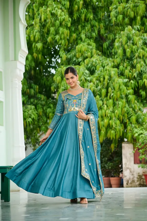 Sky_Blue_Vichitrasilk_Gowns_For_Women