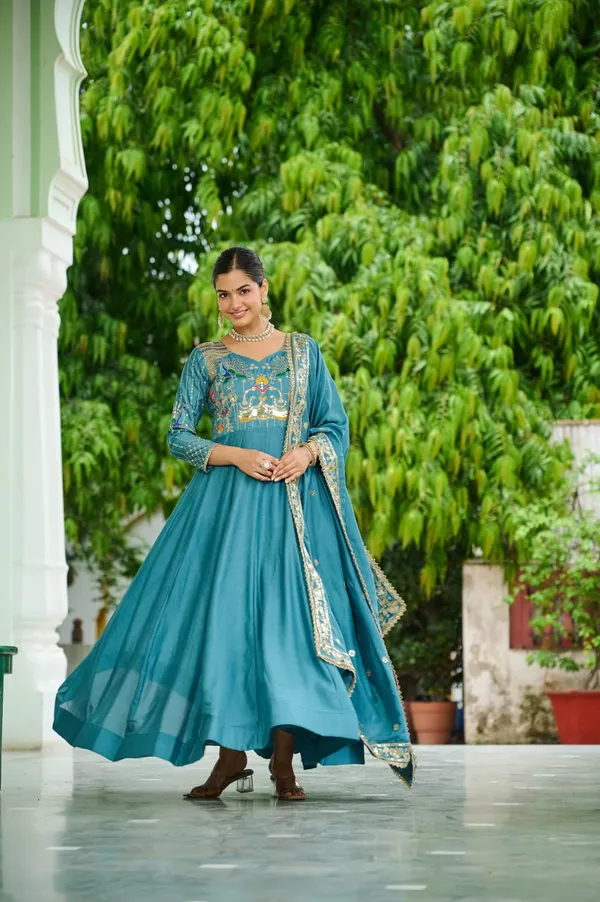 Sky_Blue_Vichitrasilk_Gowns_For_Women