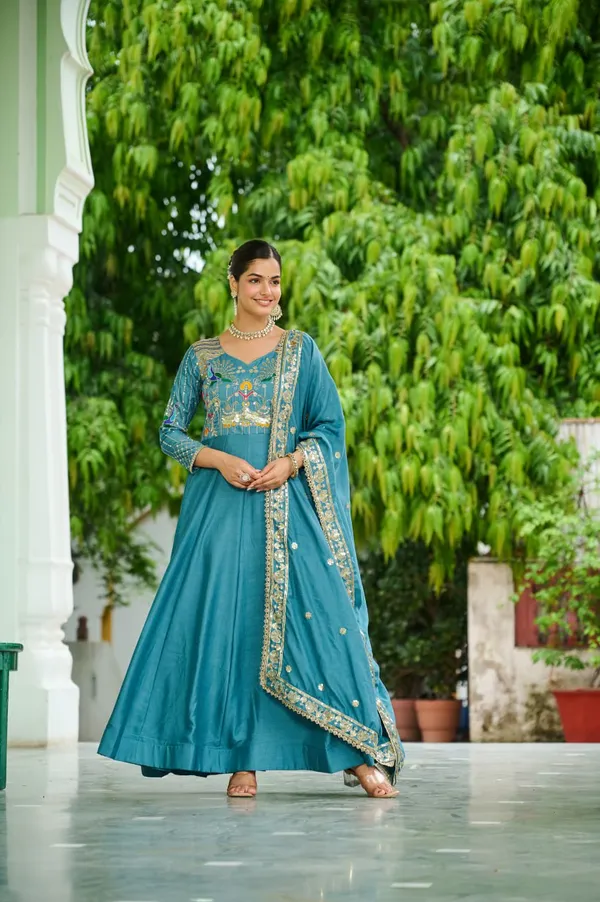 Sky_Blue_Vichitrasilk_Gowns_For_Women