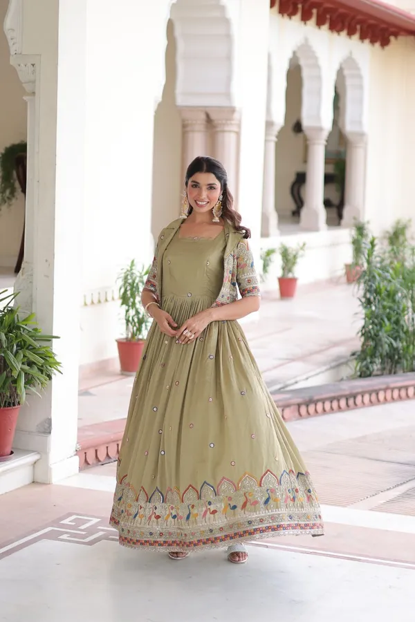 Parrot_Vichitrasilk_Gowns_For_Women