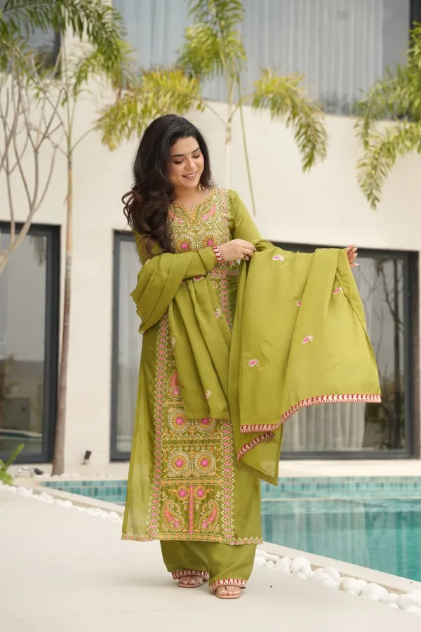 Green_Romansilk_Kurti_Pant_For_Women