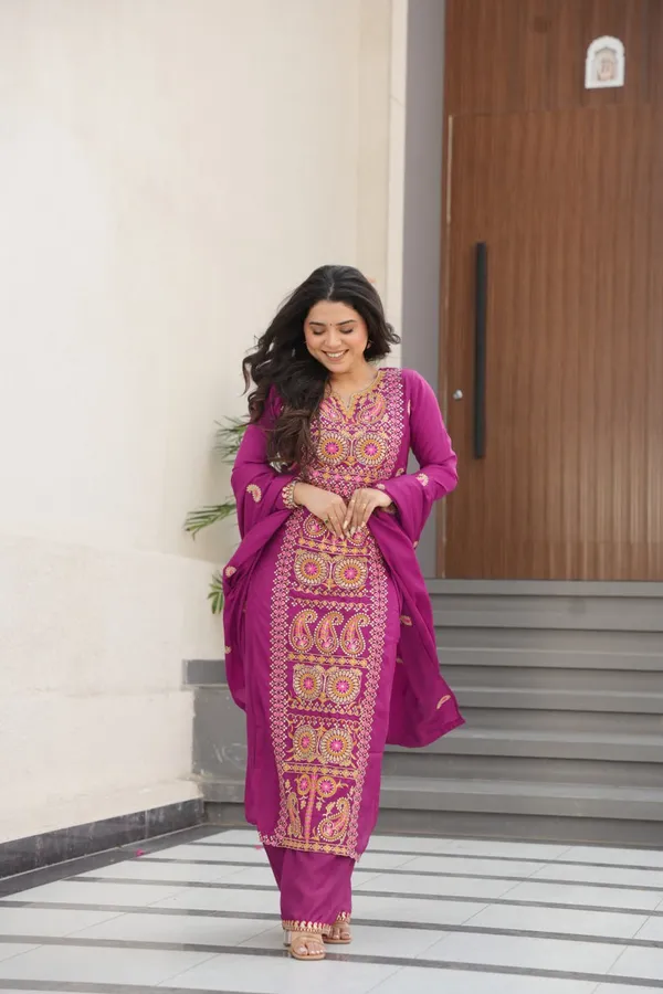 Purple_Romansilk_Kurti_Pant_For_Women