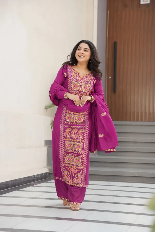 Purple_Romansilk_Kurti_Pant_For_Women