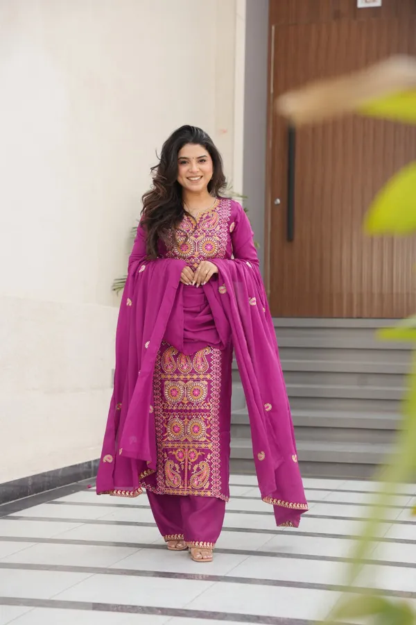 Purple_Romansilk_Kurti_Pant_For_Women