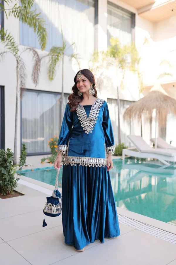 Sky_Blue_Icevelvet_Kurti_Plazzo_For_Women