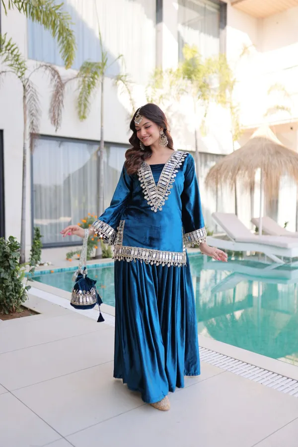 Sky_Blue_Icevelvet_Kurti_Plazzo_For_Women