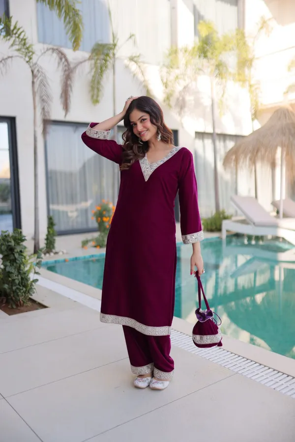 Maroon_Organzasilk_Kurti_Pant_For_Women