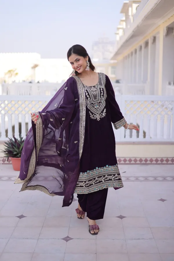 Sky_Blue_Vichitrasilk_Kurti_Pant_For_Women