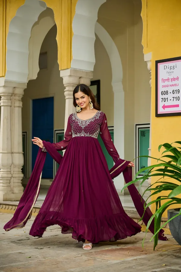 Maroon_Premium_Synthetic_Gowns_For_Women
