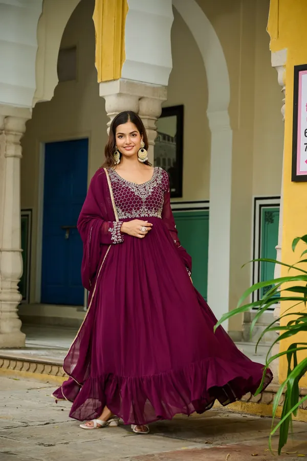 Maroon_Premium_Synthetic_Gowns_For_Women