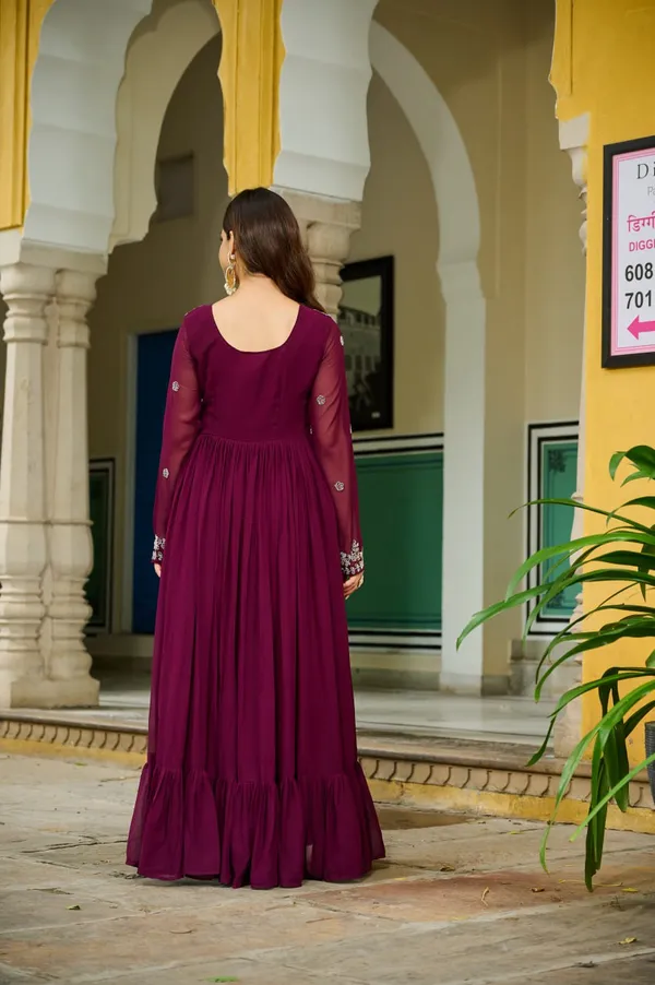 Maroon_Premium_Synthetic_Gowns_For_Women