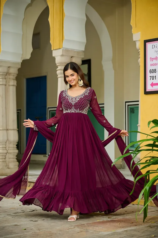 Maroon_Premium_Synthetic_Gowns_For_Women
