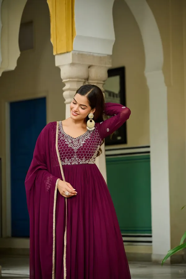 Maroon_Premium_Synthetic_Gowns_For_Women