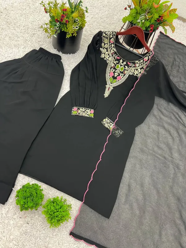 Black_Fauxgeorgette_Farshi_Suit_For_Women