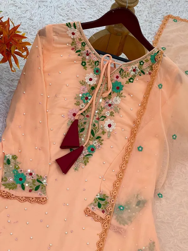 Orange_Fauxgeorgette_Kurti_Plazzo_For_Women