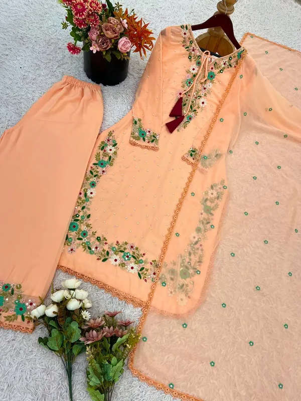 Orange_Fauxgeorgette_Kurti_Plazzo_For_Women
