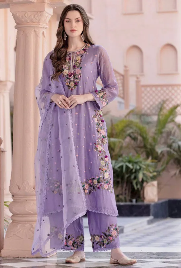 Purple_Fauxgeorgette_Kurti_Plazzo_For_Women