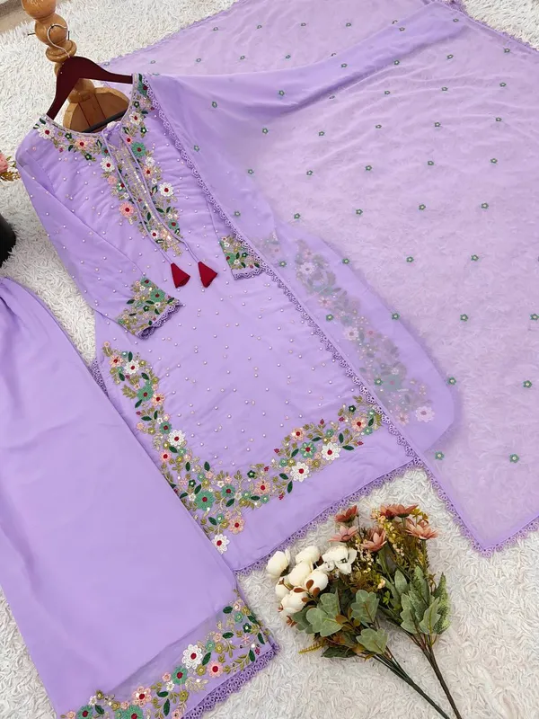 Purple_Fauxgeorgette_Kurti_Plazzo_For_Women