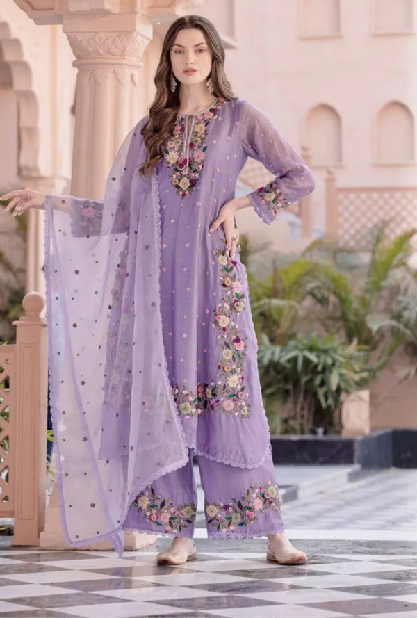 Purple_Fauxgeorgette_Kurti_Plazzo_For_Women