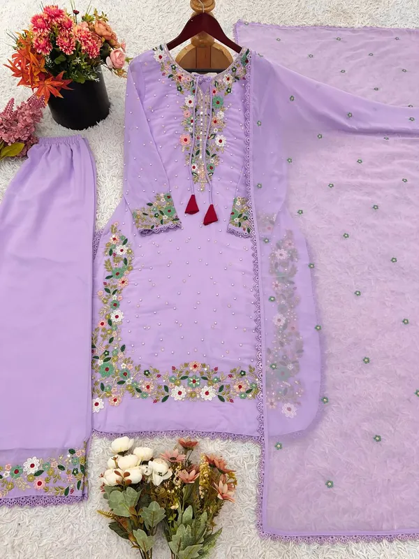 Purple_Fauxgeorgette_Kurti_Plazzo_For_Women