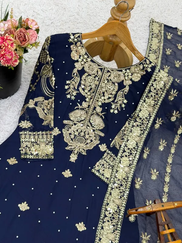 Dark_Blue_Fauxgeorgette_Kurti_Plazzo_For_Women