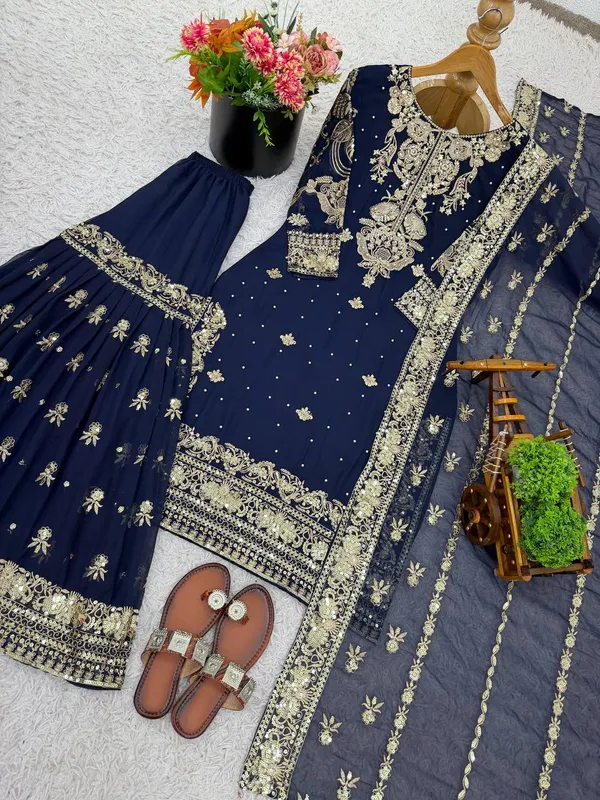 Dark_Blue_Fauxgeorgette_Kurti_Plazzo_For_Women