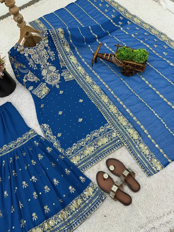 Sky_Blue_Fauxgeorgette_Kurti_Plazzo_For_Women