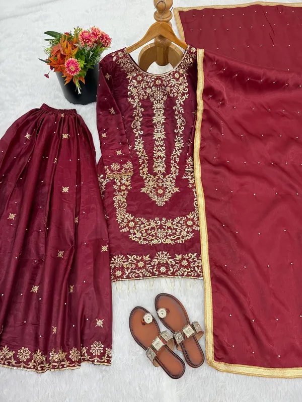 Red_Gmysilk_Kurti_Plazzo_For_Women
