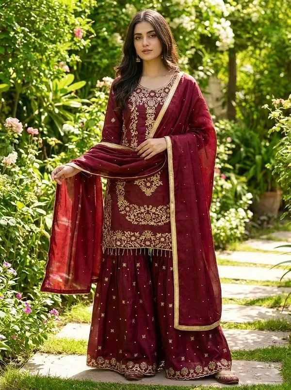 Red_Gmysilk_Kurti_Plazzo_For_Women