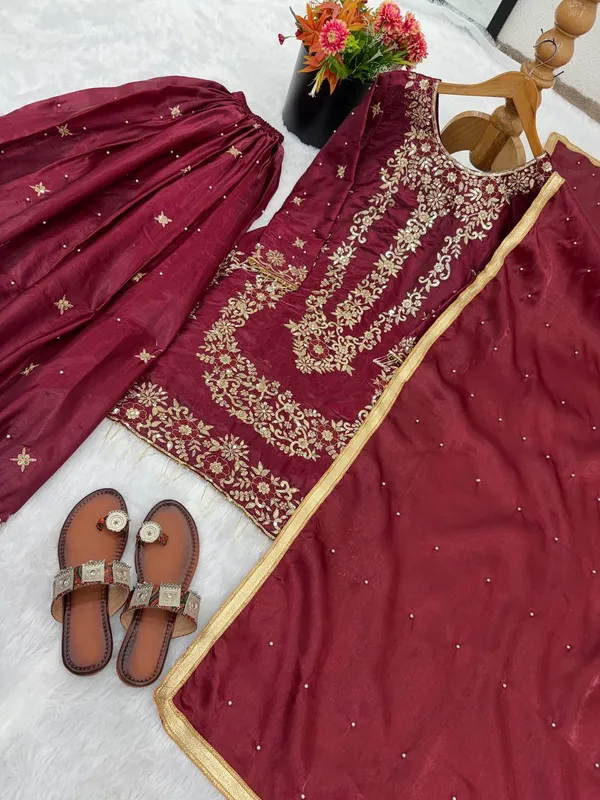 Red_Gmysilk_Kurti_Plazzo_For_Women