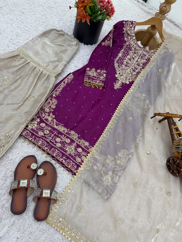 Purple_9000Velvet_Kurti_Plazzo_For_Women