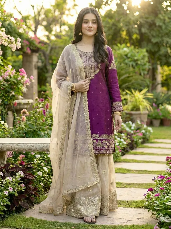 Purple_9000Velvet_Kurti_Plazzo_For_Women