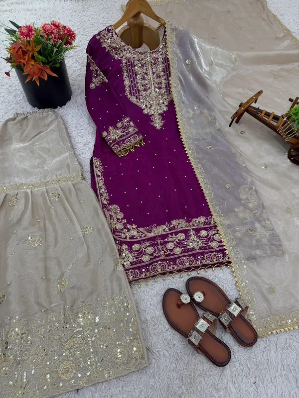 Purple_9000Velvet_Kurti_Plazzo_For_Women