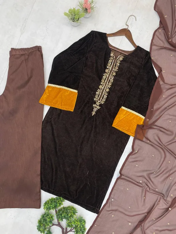 Brown_Premium_Velvet_Dress_For_Women