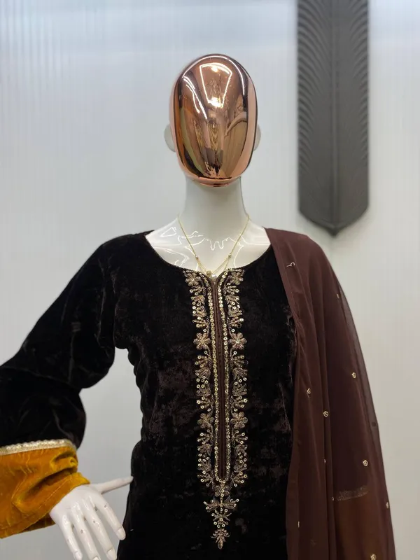 Brown_Premium_Velvet_Dress_For_Women