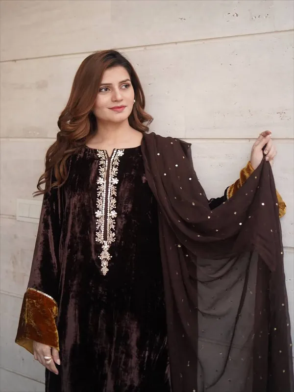 Brown_Premium_Velvet_Dress_For_Women
