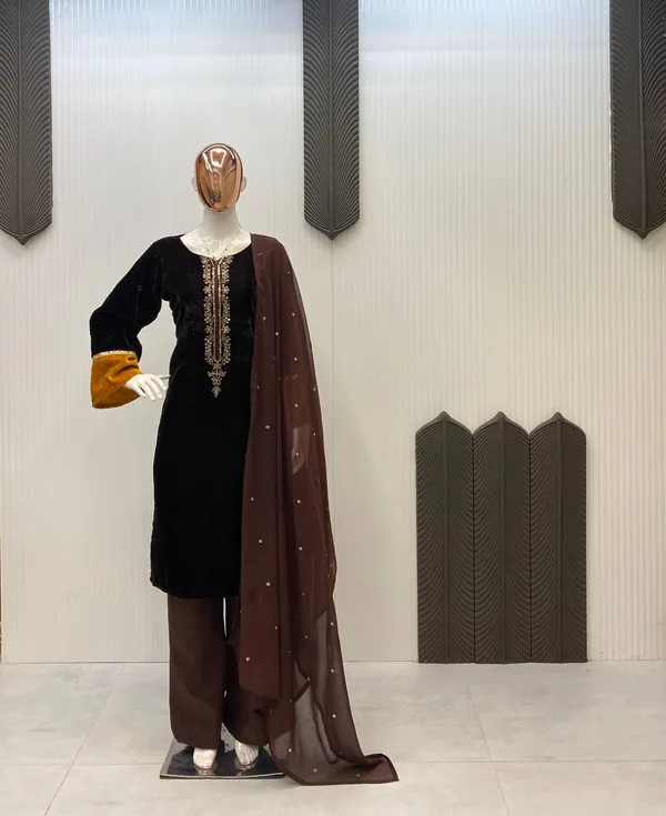 Brown_Premium_Velvet_Dress_For_Women