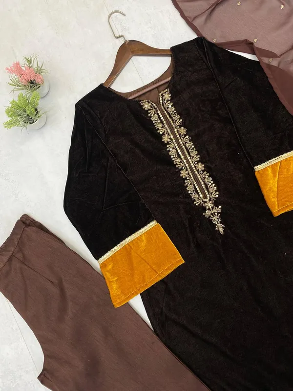 Brown_Premium_Velvet_Dress_For_Women